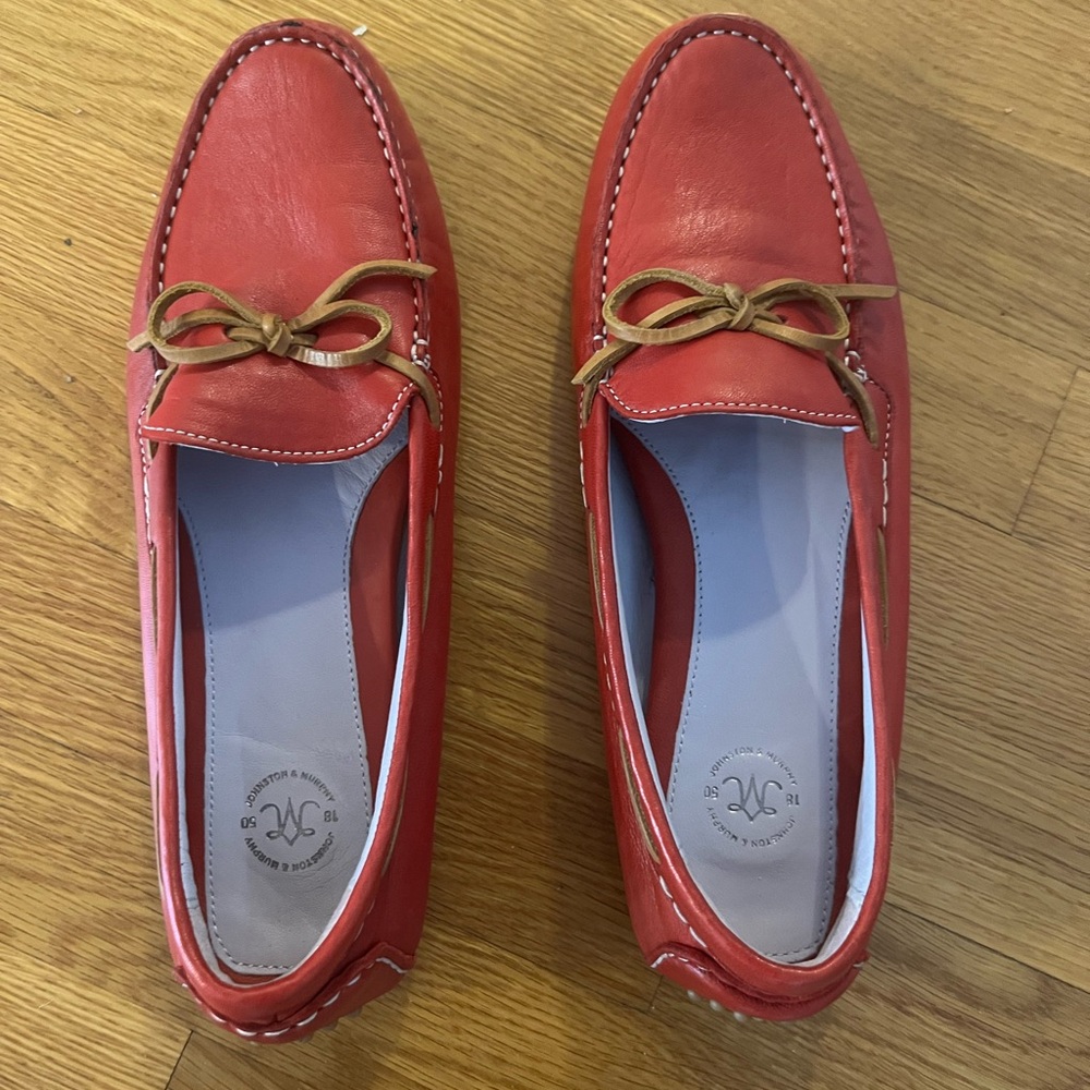 Johnston & Murphy Red Leather Moccasins with Bow Detail